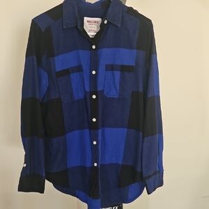 #3690 Mossimo Supply Co. Blue and Black Plaid Button Down Shirt